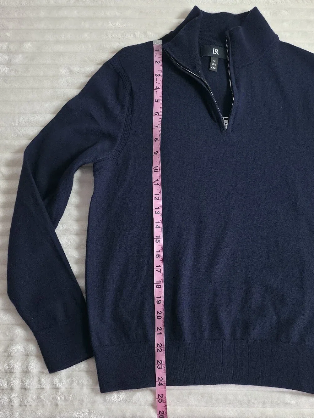 Banana Republic Men's Merino Wool Quarter-Zip Sweater, Navy, Medium 100% Wool